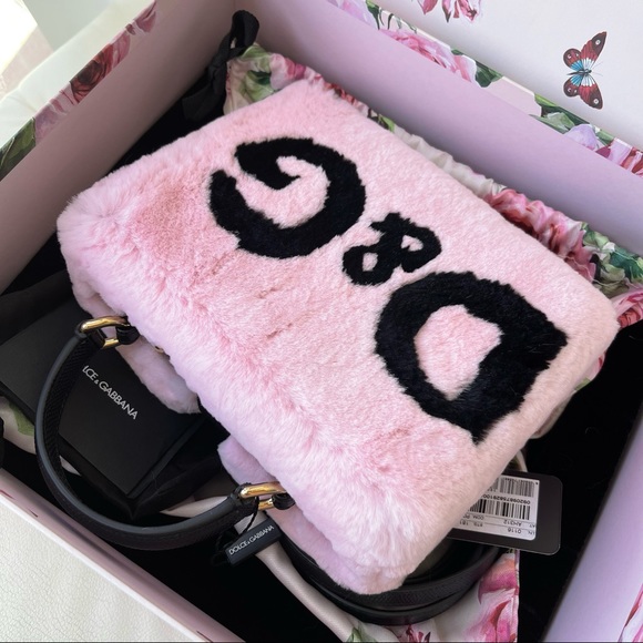 NEW Pink Leather Brand Logo Handbag Rabbit Fur Padlock Lizard - Picture 7 of 9